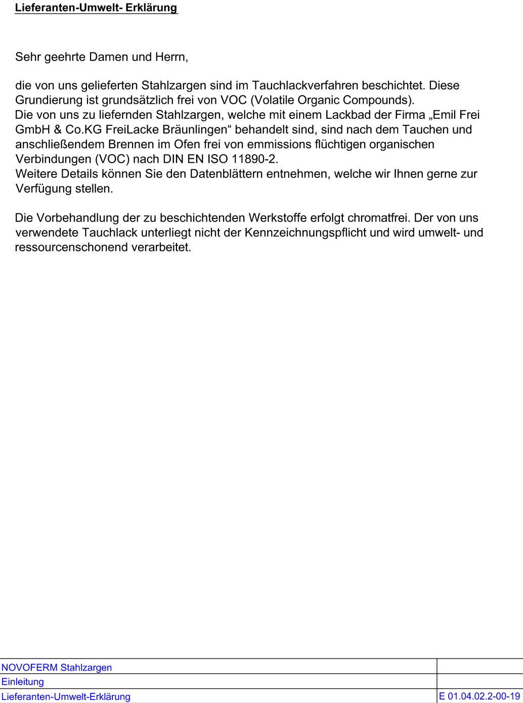 Lieferanten Umwelt Erklaerung