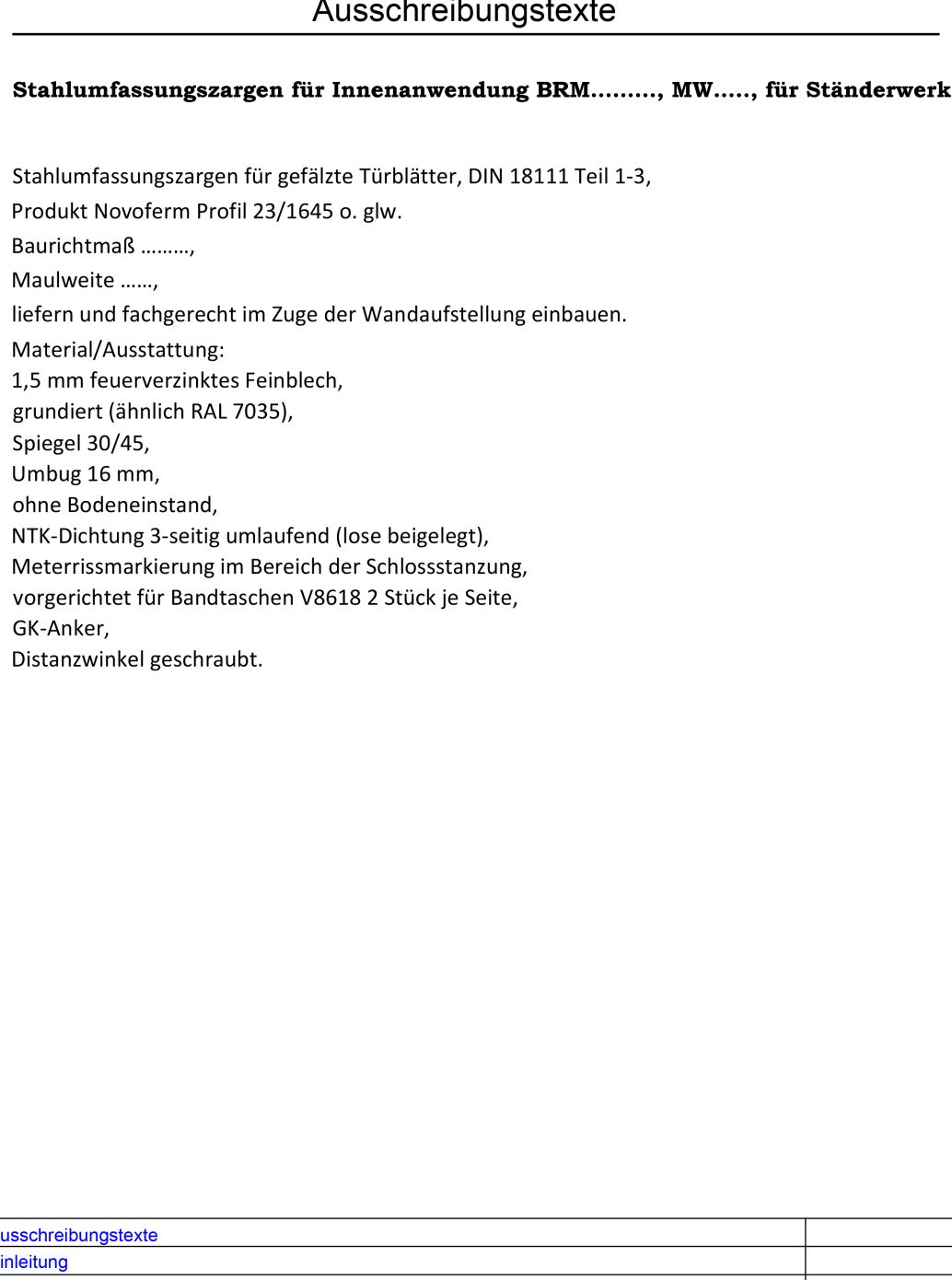 Umfassungszarge Staenderwerk Ausschreibungstexte