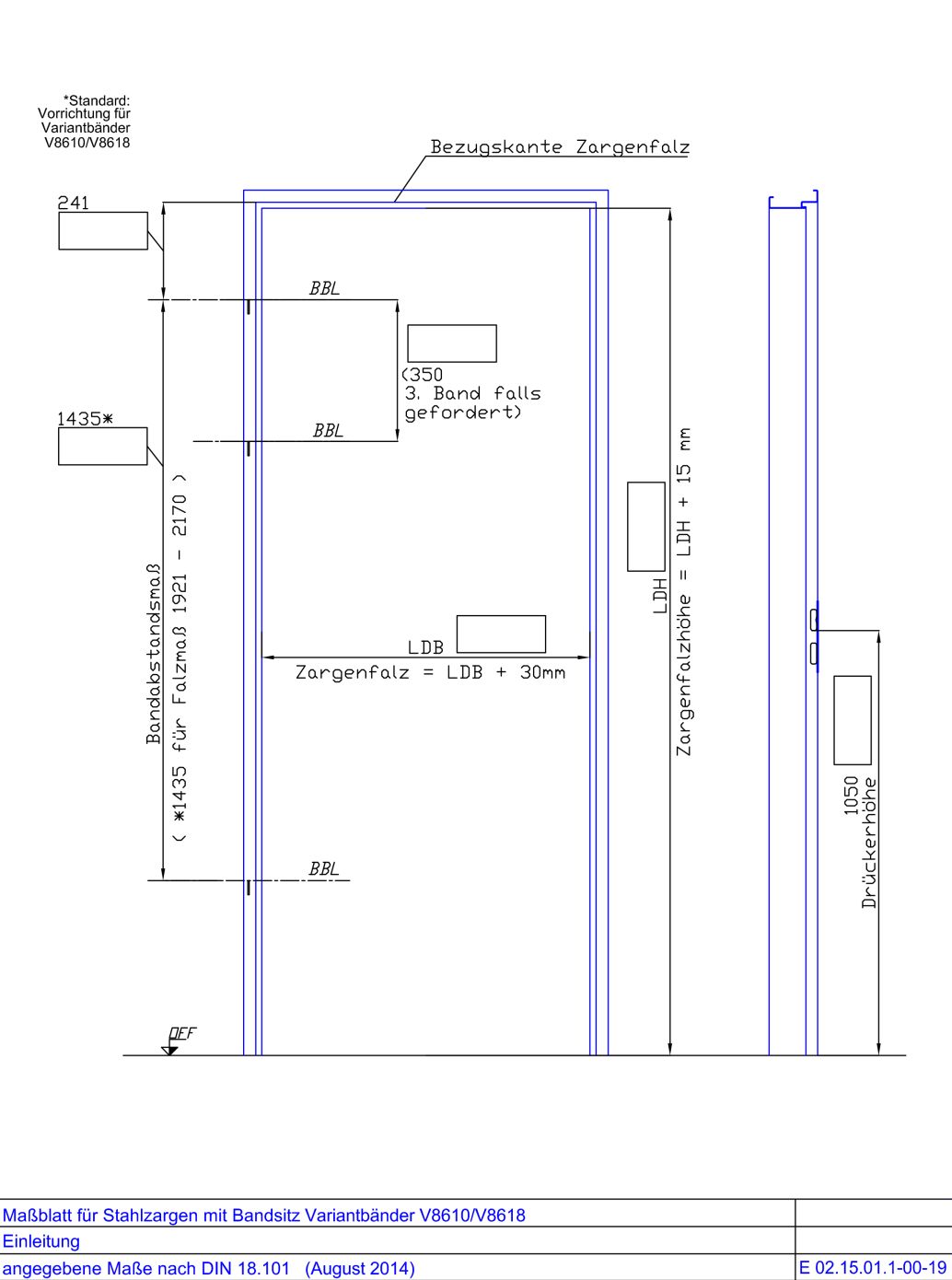 Massblatt Bandsitz V8610 V8618