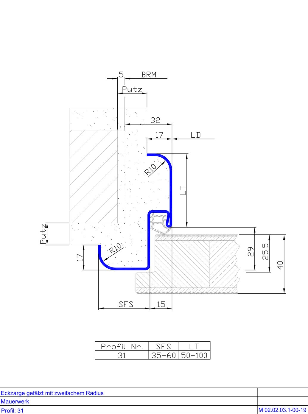 Eckzarge mit zweifachem Radius