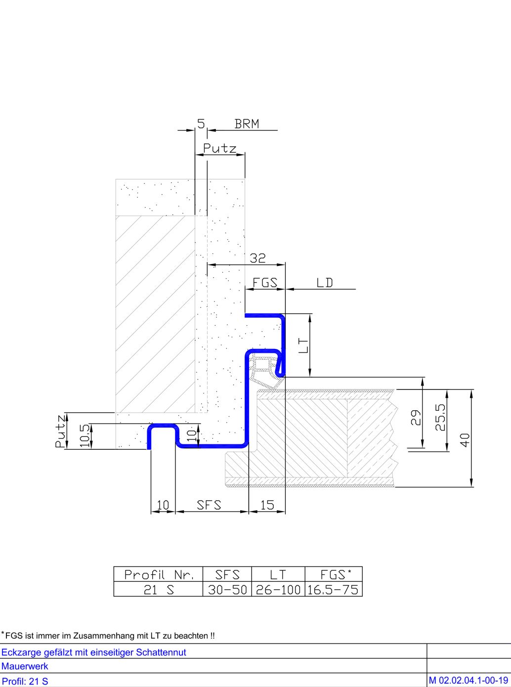 Eckzarge mit einfacher Schattennut