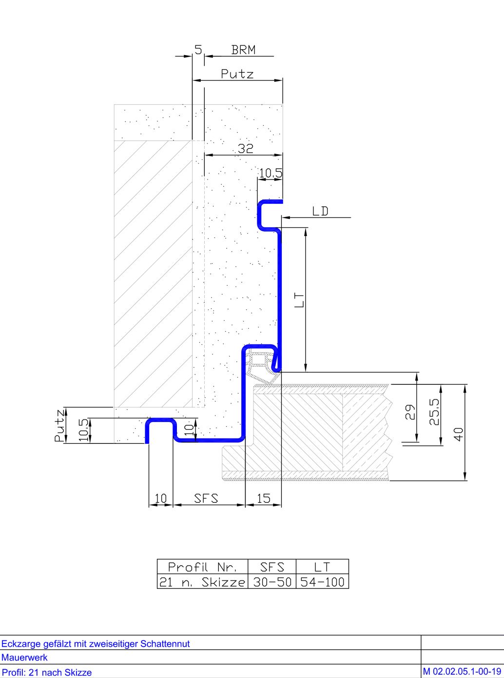 Eckzarge mit zweifacher Schattennut