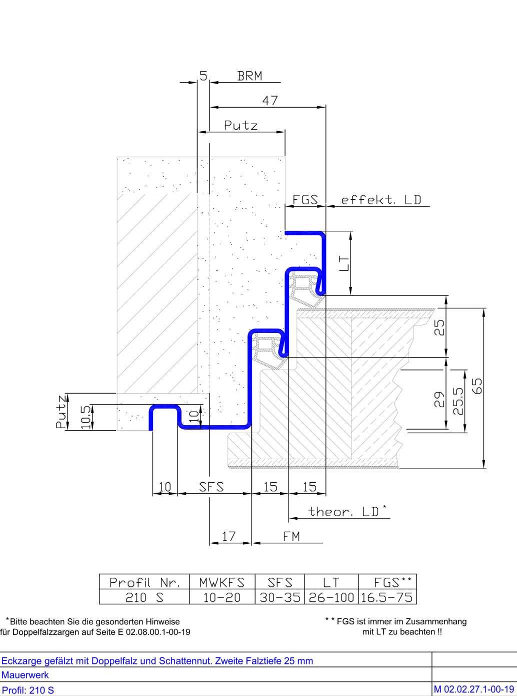 Eckzarge mit Doppelfalz und Schattennut. 2.FT 25