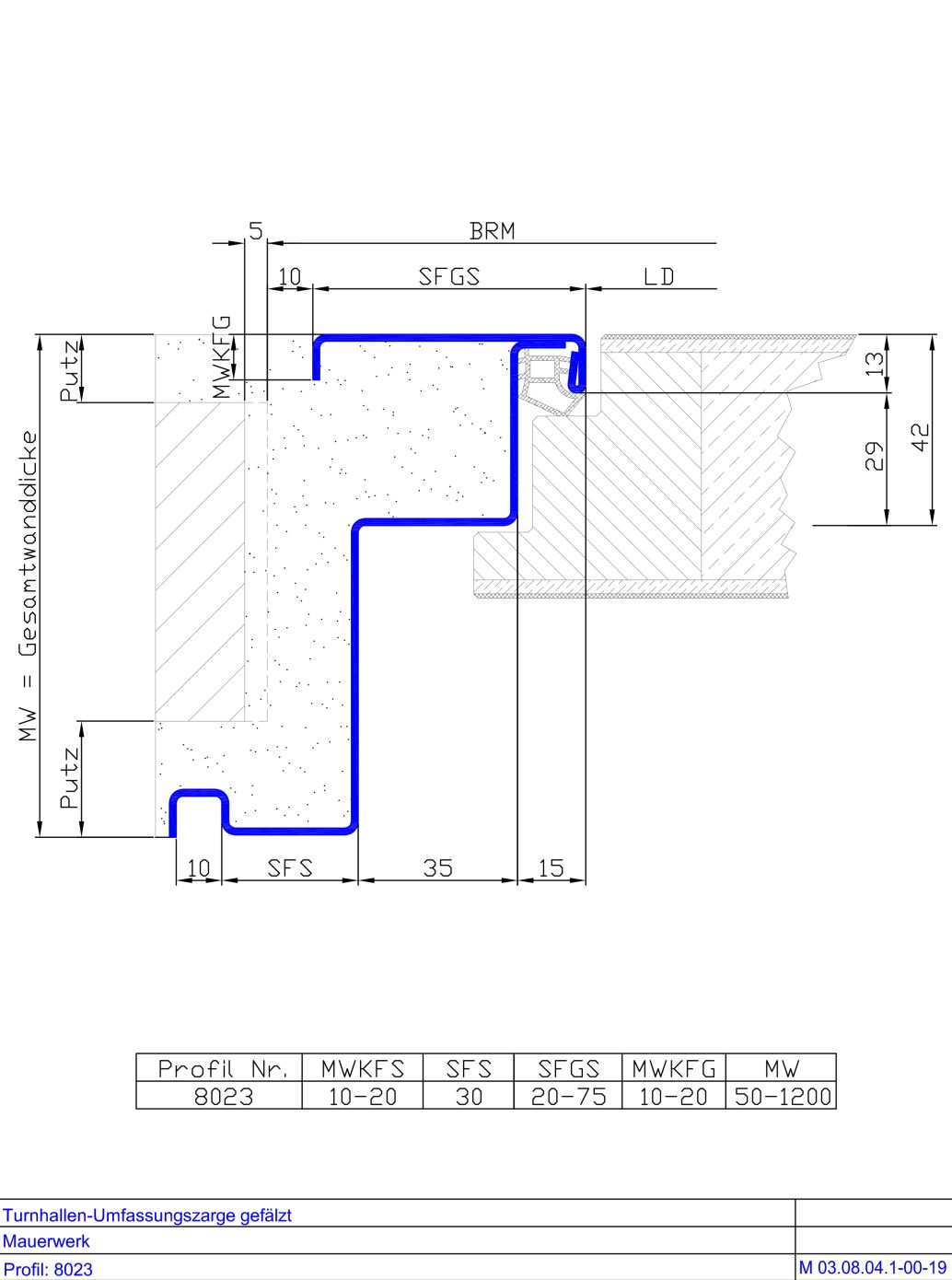 Turnhallen-Umfassungszarge mit Schattennut