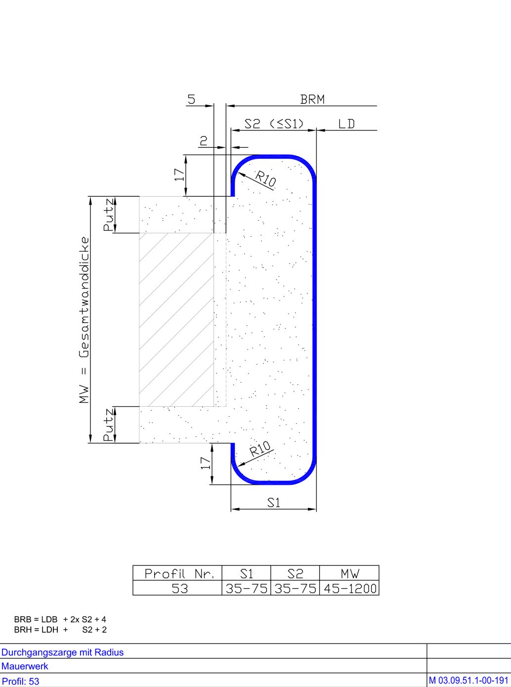 Durchgangszarge mit Radius
