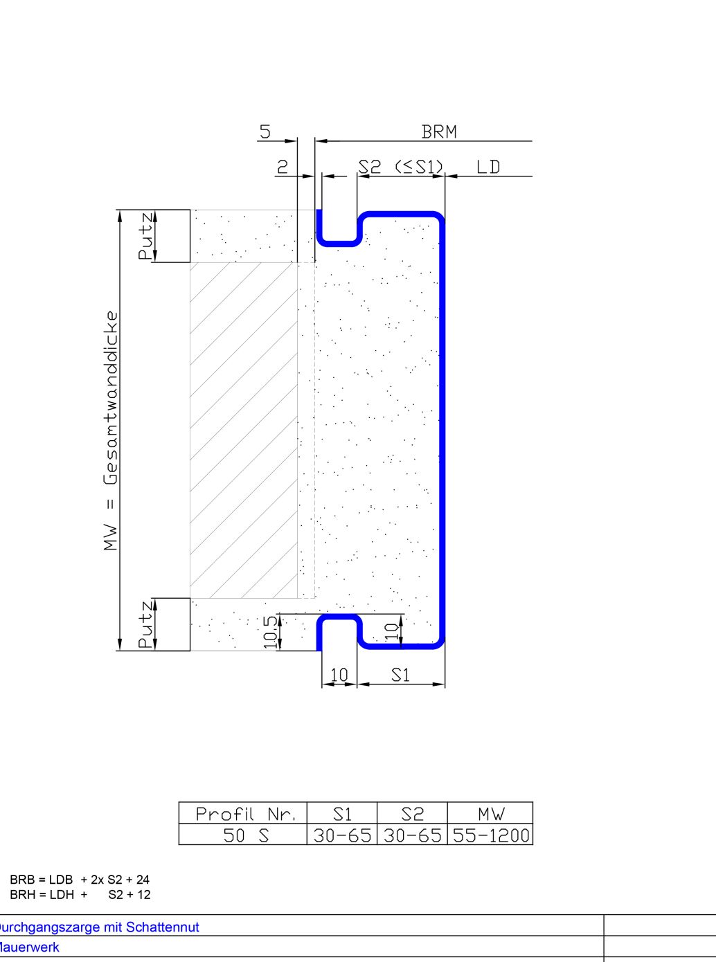 Durchgangszarge mit Schattennut