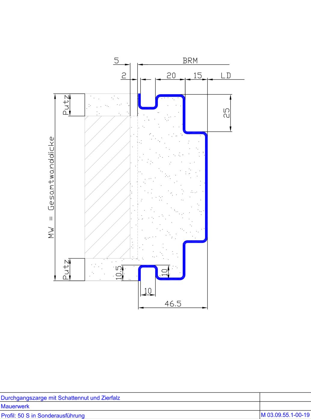 Durchgangszarge mit Schttennut und Zierfalz