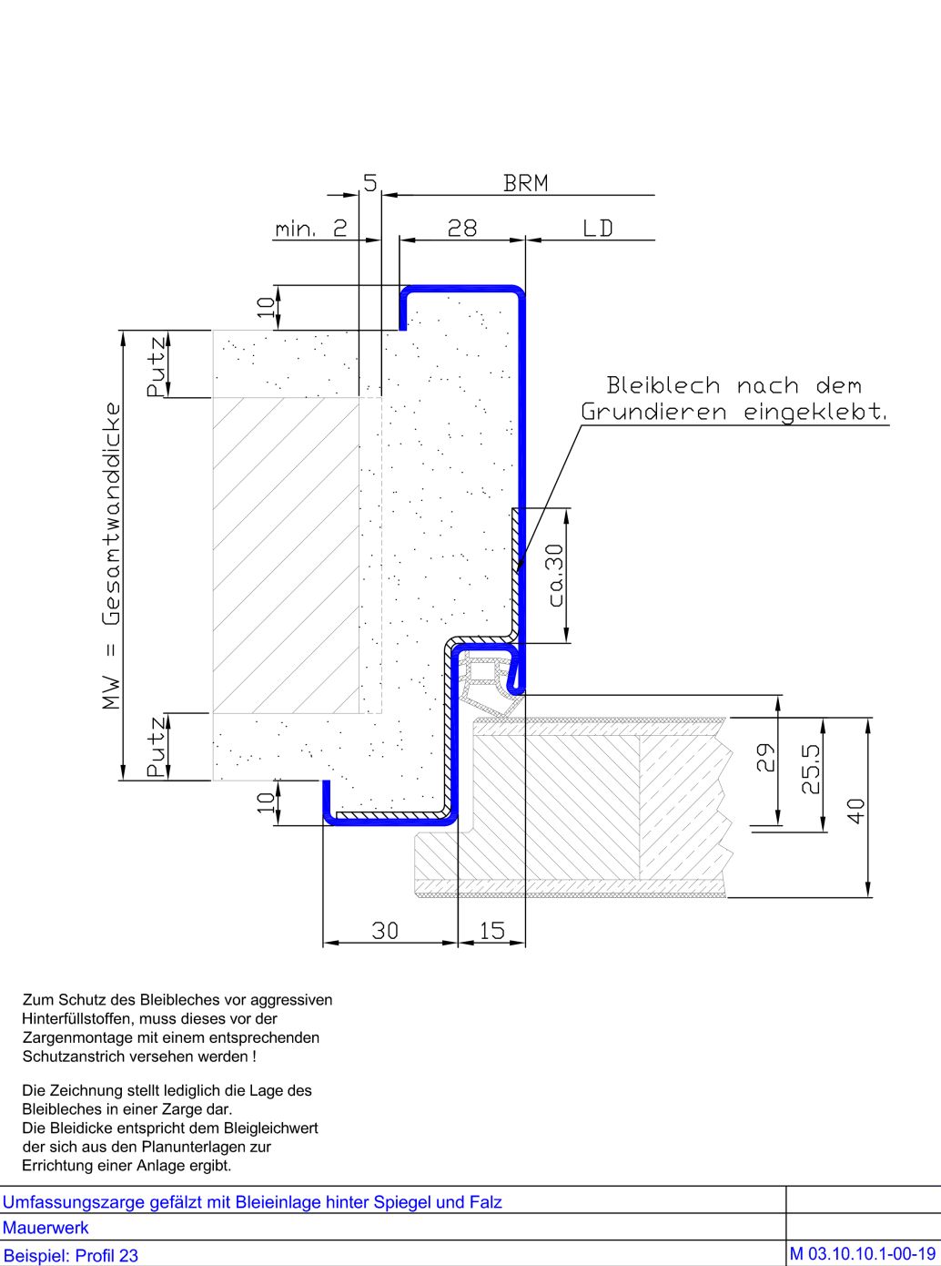 U-Zarge mit Bleiauskleidung