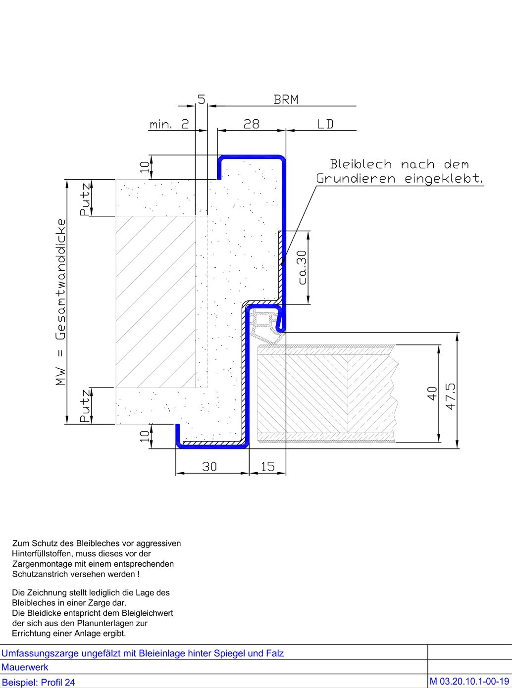 U-Zarge mit Bleiauskleidung
