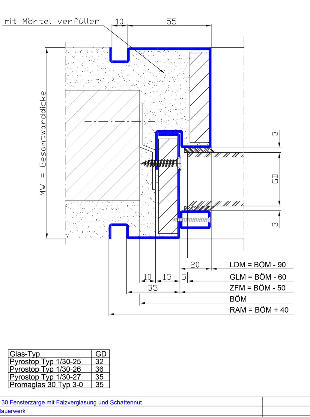 2-teilig mit Falzverglasung Schattennut