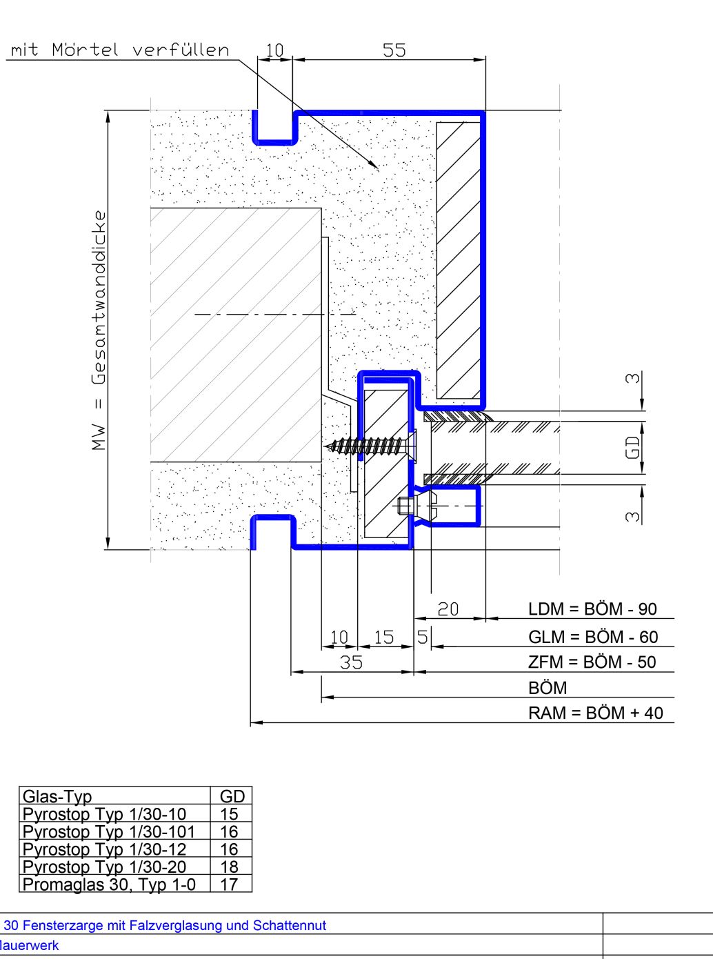 2-teilig mit Falzverglasung Schattennut