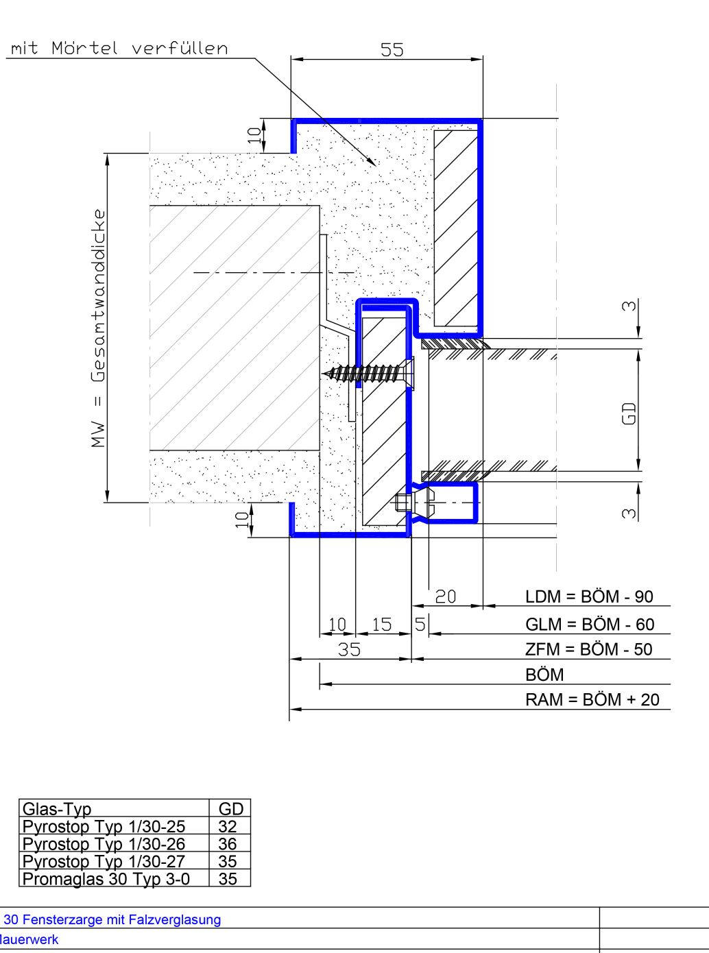 2-teilig mit Falzverglasung