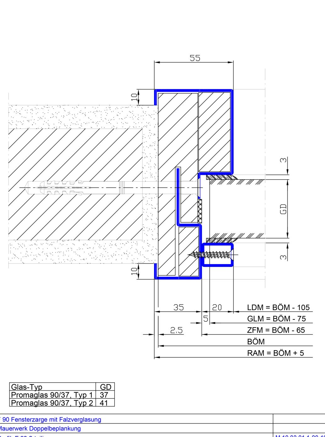 2-teilig Falzverglasung