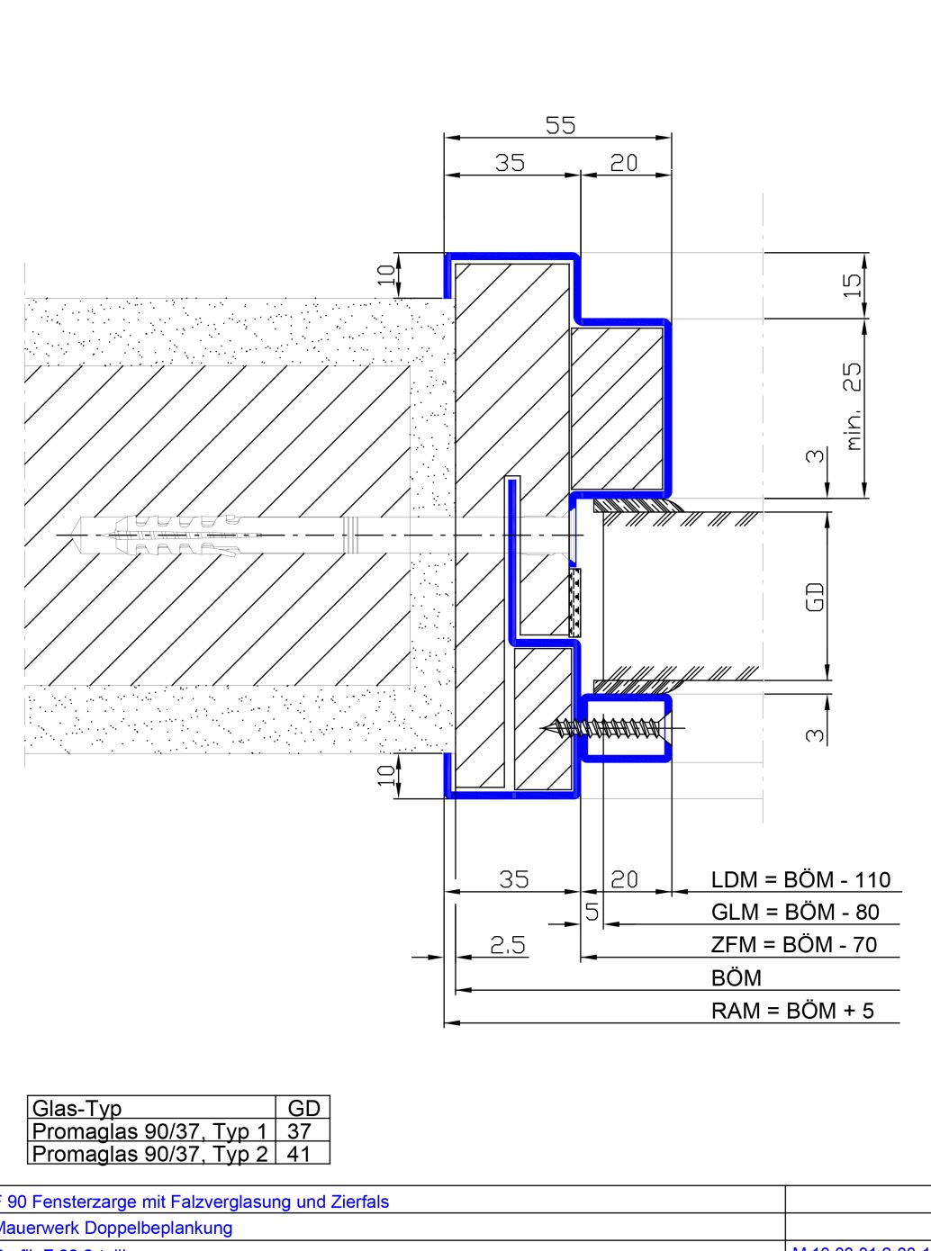 2-teilig Falzverglasung Zierfalz