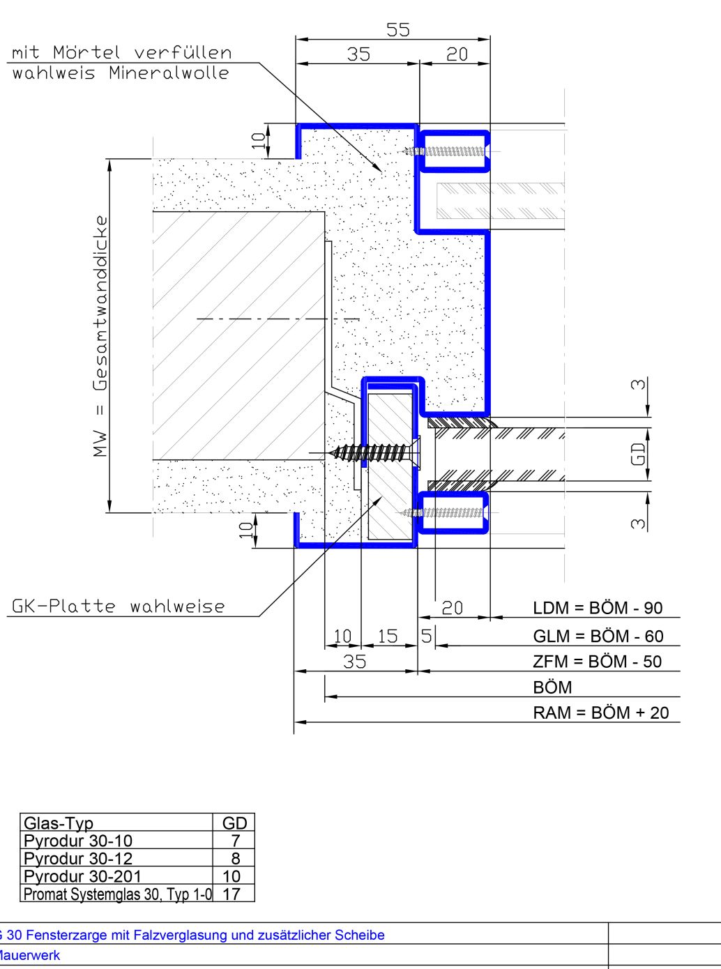 2-teilig mit Falzverglasung beidseitig