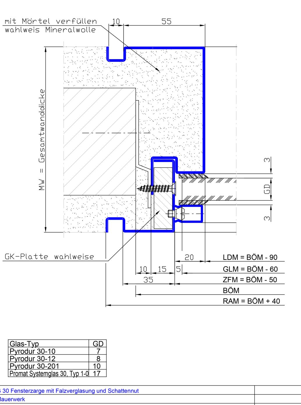 2-teilig mit Falzverglasung Schattennut