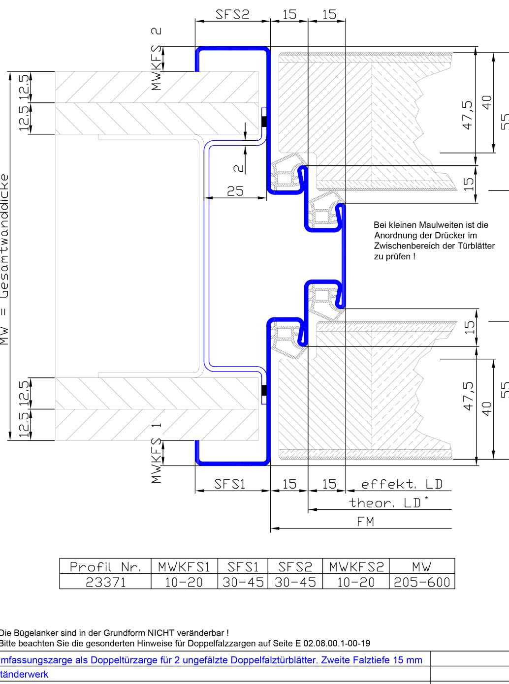 Doppeltuerzarge mit Doppelfalz. 2.FT 15