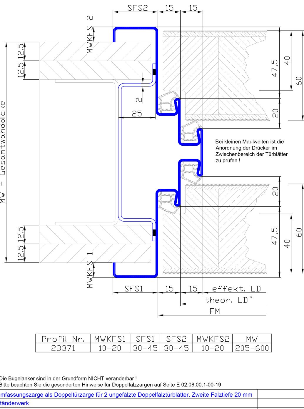 Doppeltuerzarge mit Doppelfalz. 2.FT 20