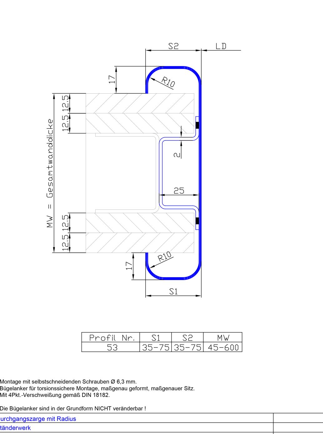 Durchgangszarge mit Radius