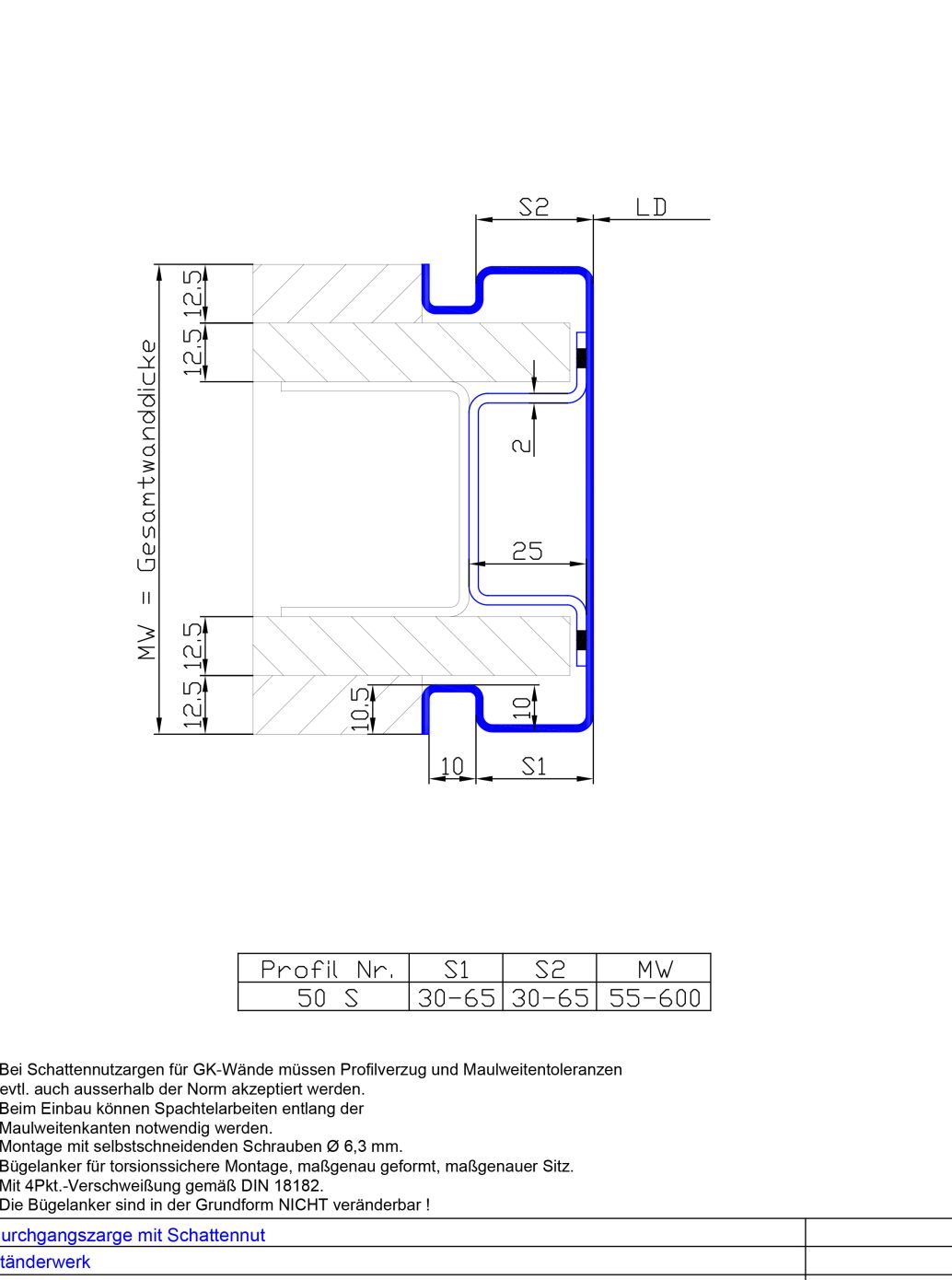 Durchgangszarge mit Schattennut