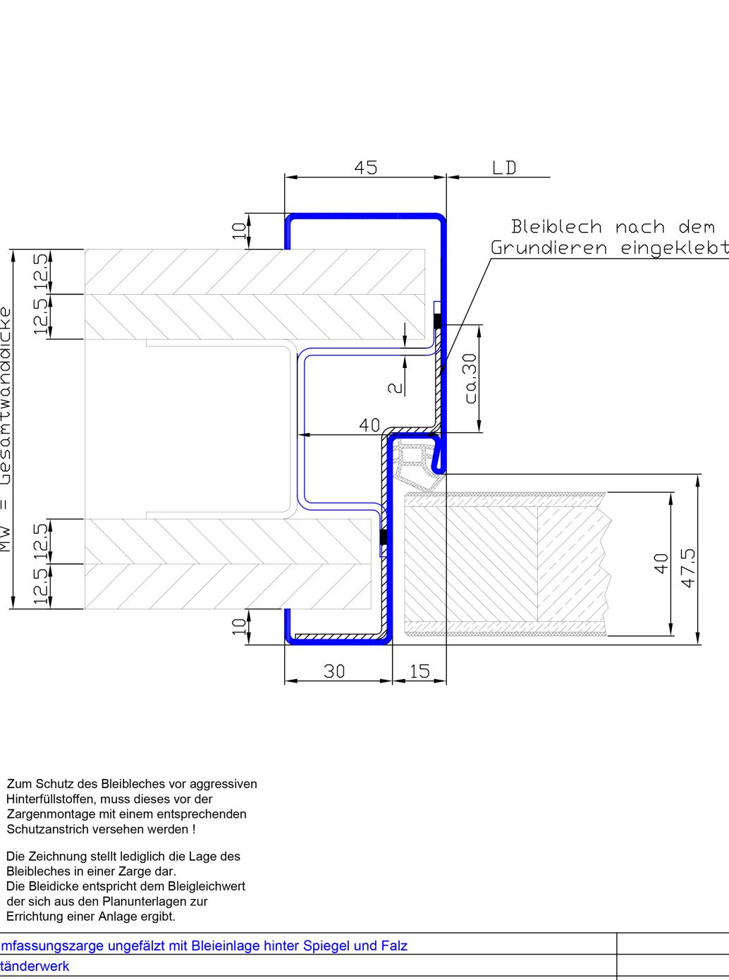 U-Zarge mit Bleiauskleidung
