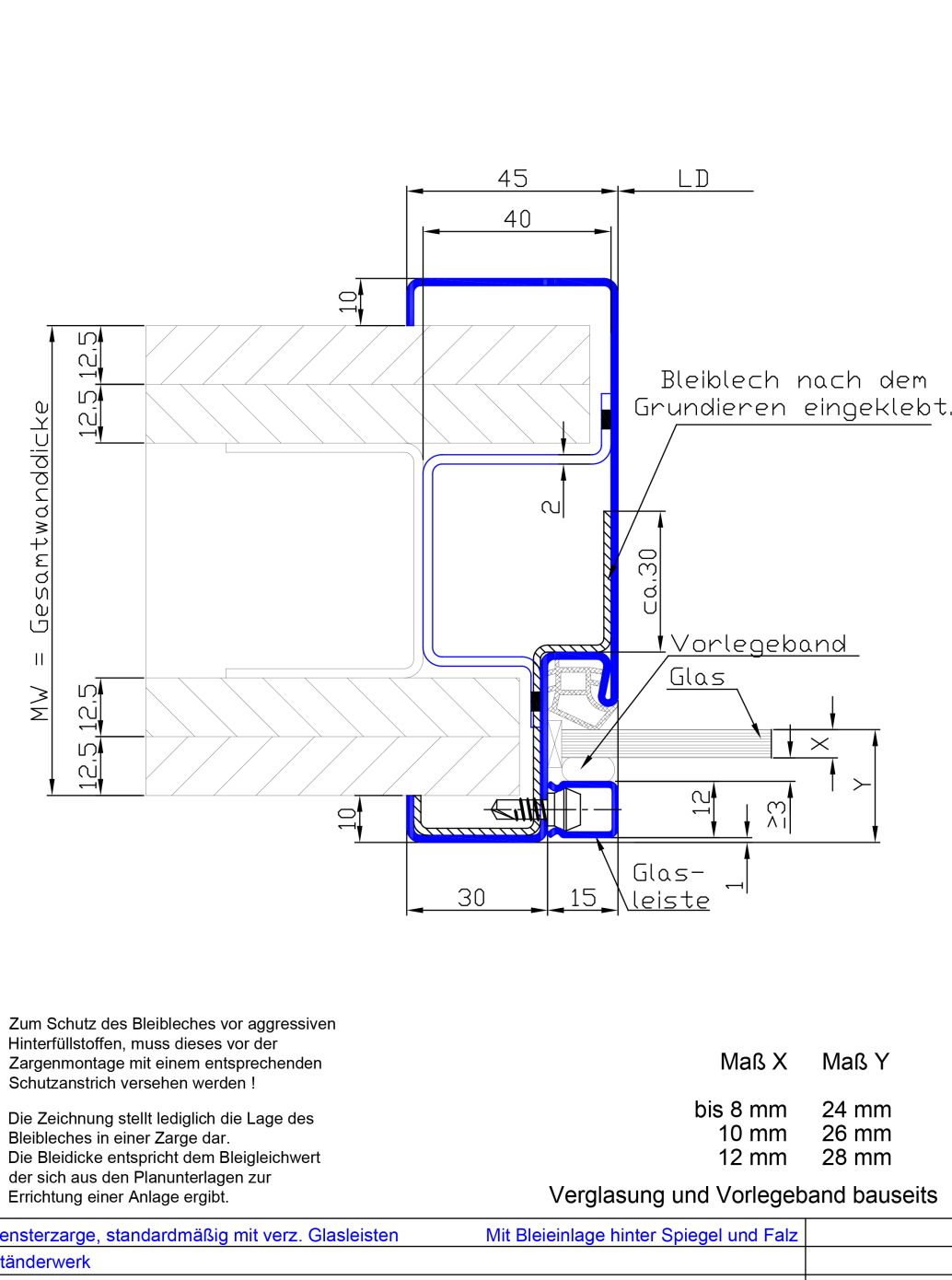 Profil 23-0045 mit verz. Glasleisten und Bleiauskleidung