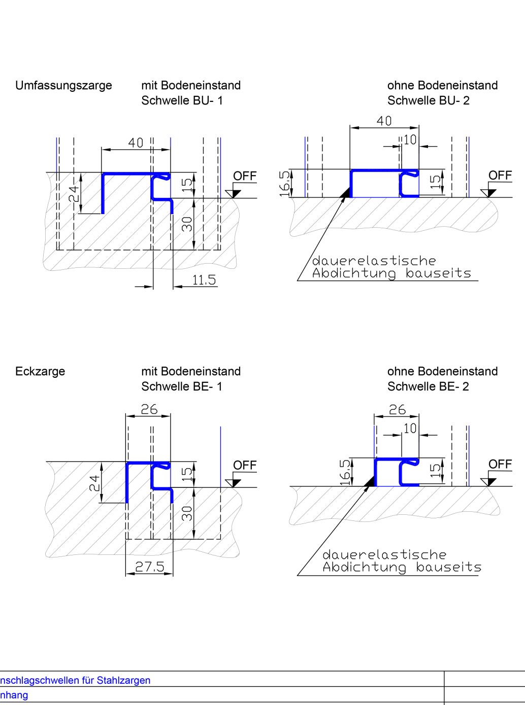 Anschlagschwellen fuer Stahlzargen